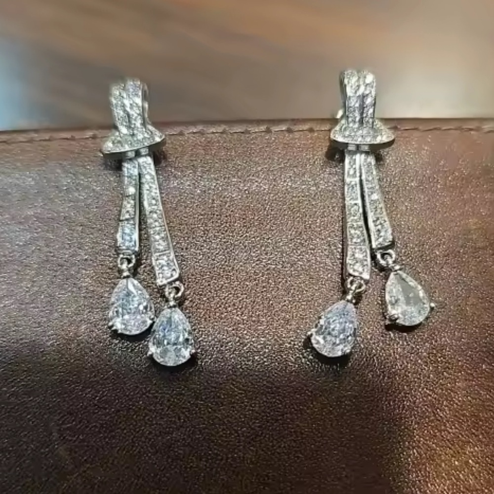 Elegant Linear Crystal Drop Earrings - Picture 8 of 12